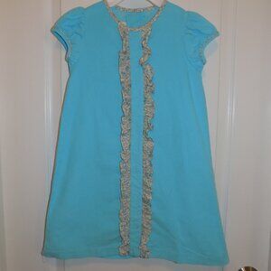LITTLE ENGLISH Sz 6X Lt Blue Corduroy Aline Dress Floral Ruffle Soft EUC Cottage